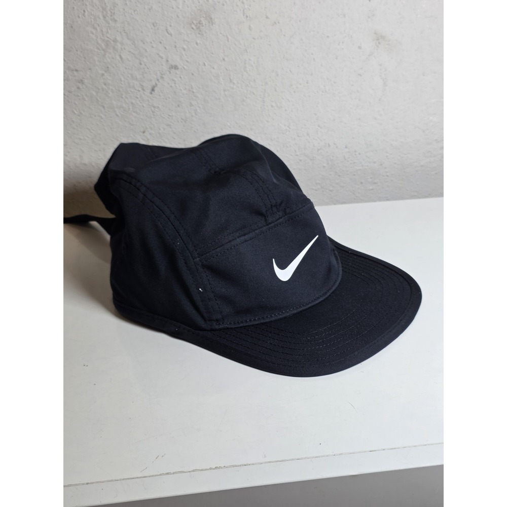 Nike Hat Mens Strapback Black 7 Panel Dri-Fit Tailwind Featherlight Running Cap - Picture 2 of 5